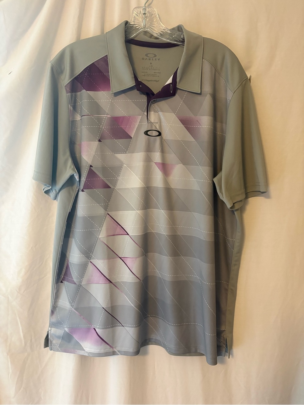 Oakley Men's Gray Polo with Purple Geometric Accents